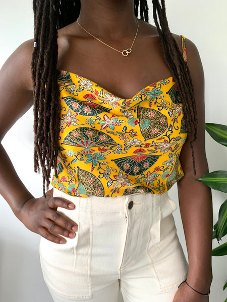yellow cowl neck top