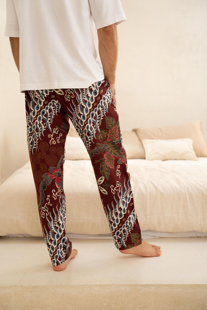 Men’s Cotton Batik Trousers in Burgundy