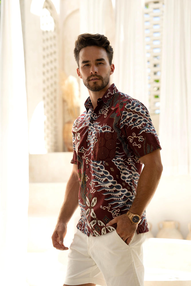 Burgundy Batik Cotton Shirt
