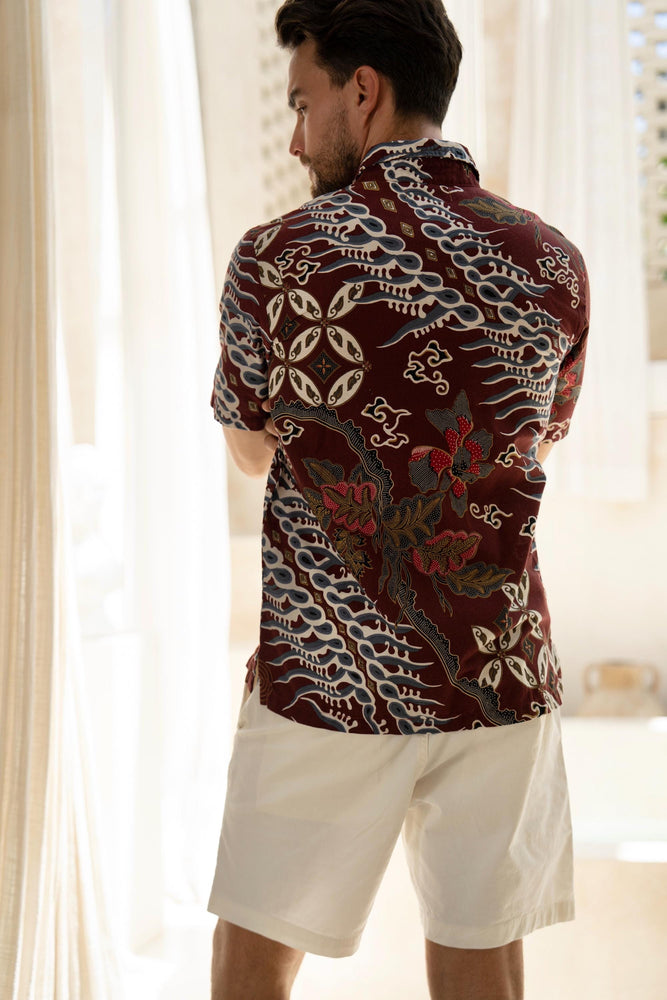 Burgundy Batik Cotton Shirt