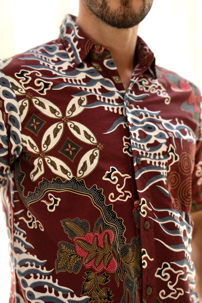 Burgundy Batik Cotton Shirt