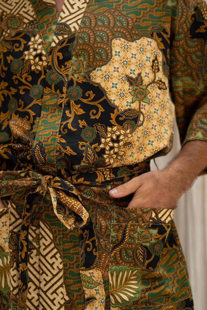 Green Men's Silk Blend Kimono Robe