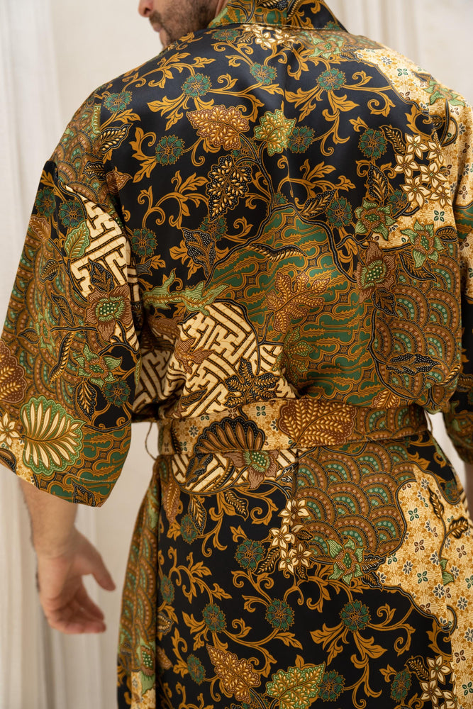 Green Men's Silk Blend Kimono Robe