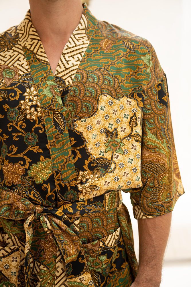 Green Men's Silk Blend Kimono Robe