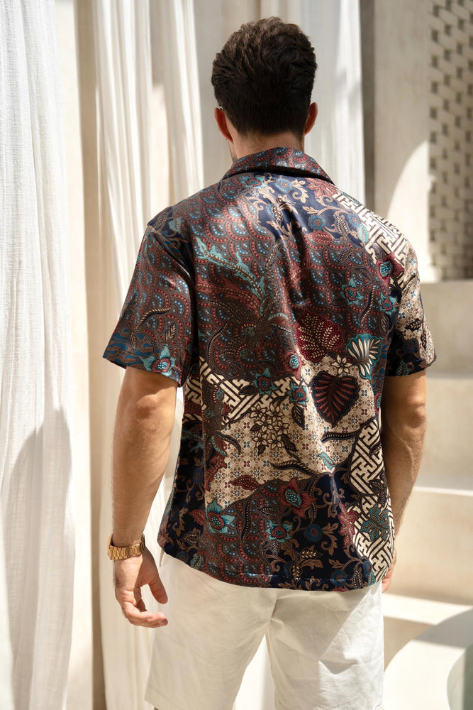 Blue Satin Batik Short Sleeve Shirt