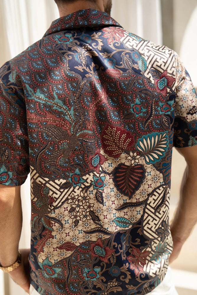 Blue Satin Batik Short Sleeve Shirt