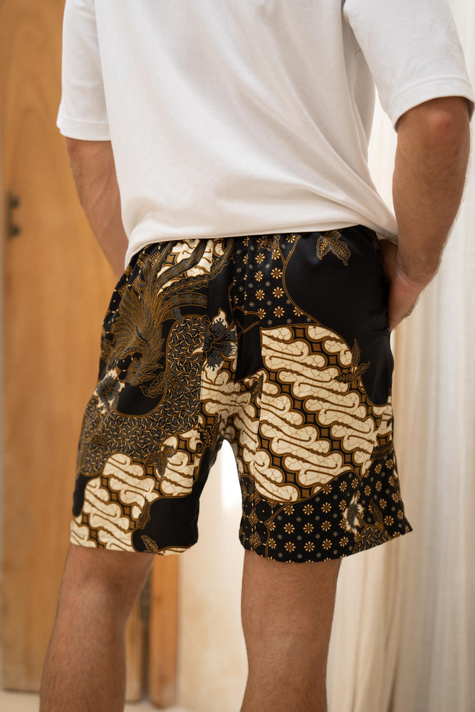 Men’s Black Satin Batik Shorts