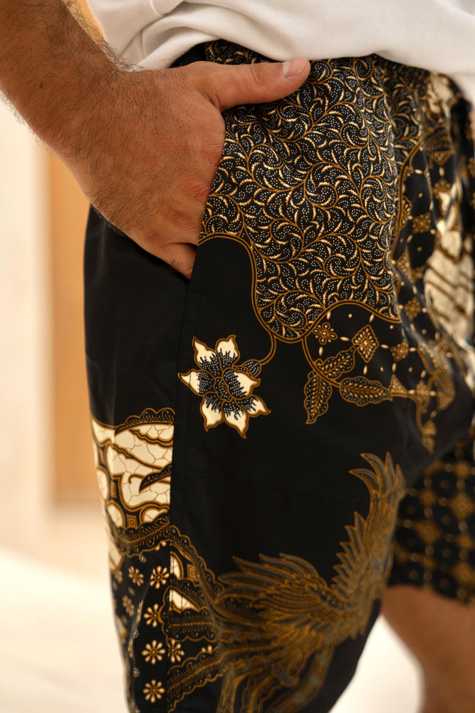 Men’s Black Satin Batik Shorts