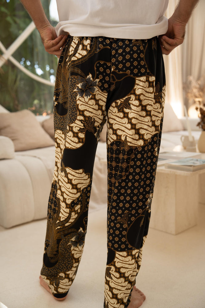 Men’s Satin Batik Trousers in Black