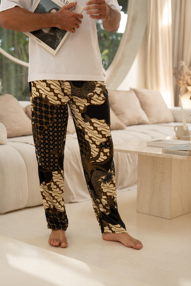Men’s Satin Batik Trousers in Black