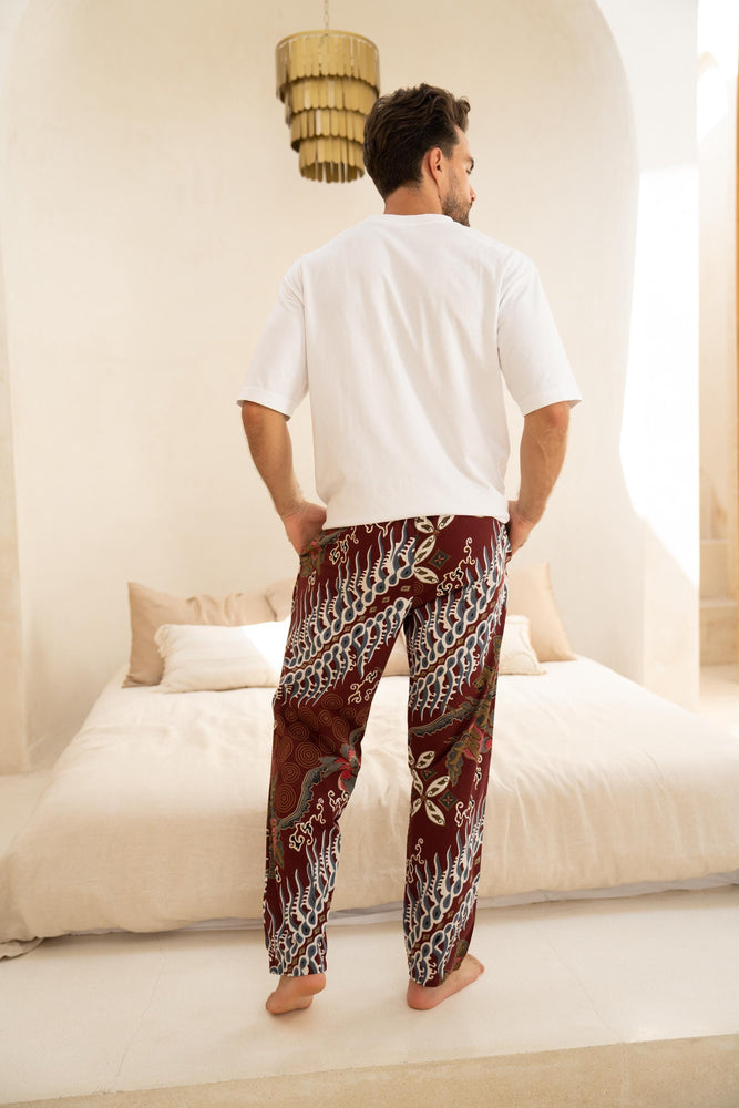 Men’s Cotton Batik Trousers in Burgundy