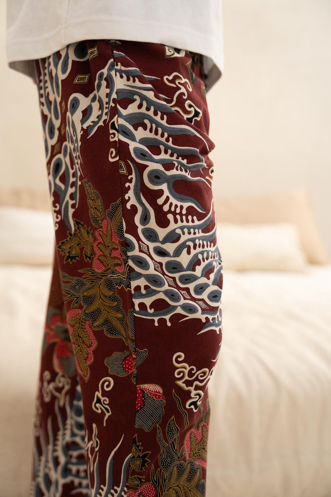 Men’s Cotton Batik Trousers in Burgundy