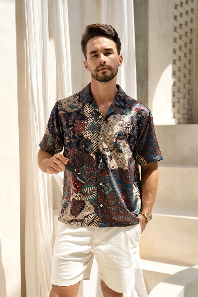 Blue Satin Batik Short Sleeve Shirt