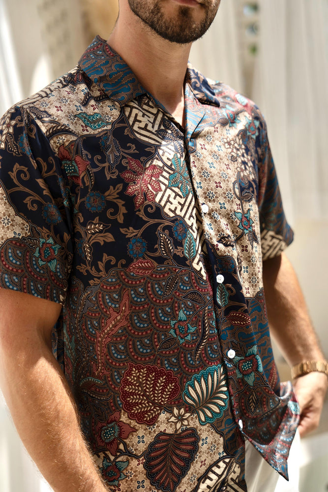 Blue Satin Batik Short Sleeve Shirt