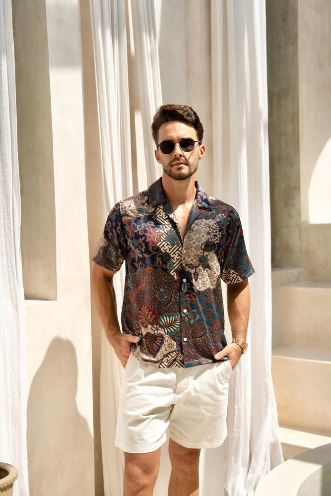 Blue Satin Batik Short Sleeve Shirt