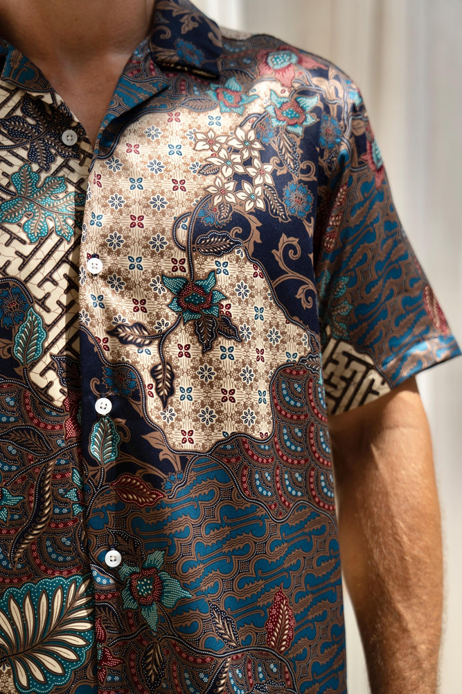Blue Satin Batik Short Sleeve Shirt