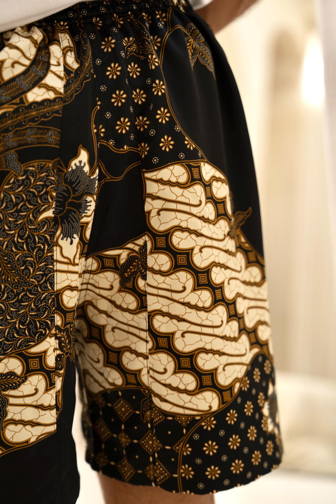 Men’s Black Satin Batik Shorts