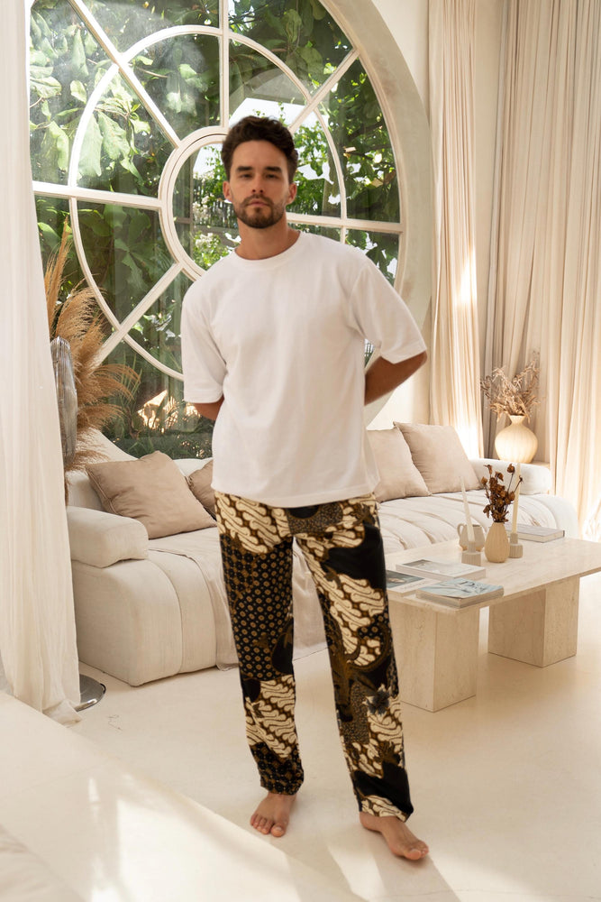 Men’s Satin Batik Trousers in Black