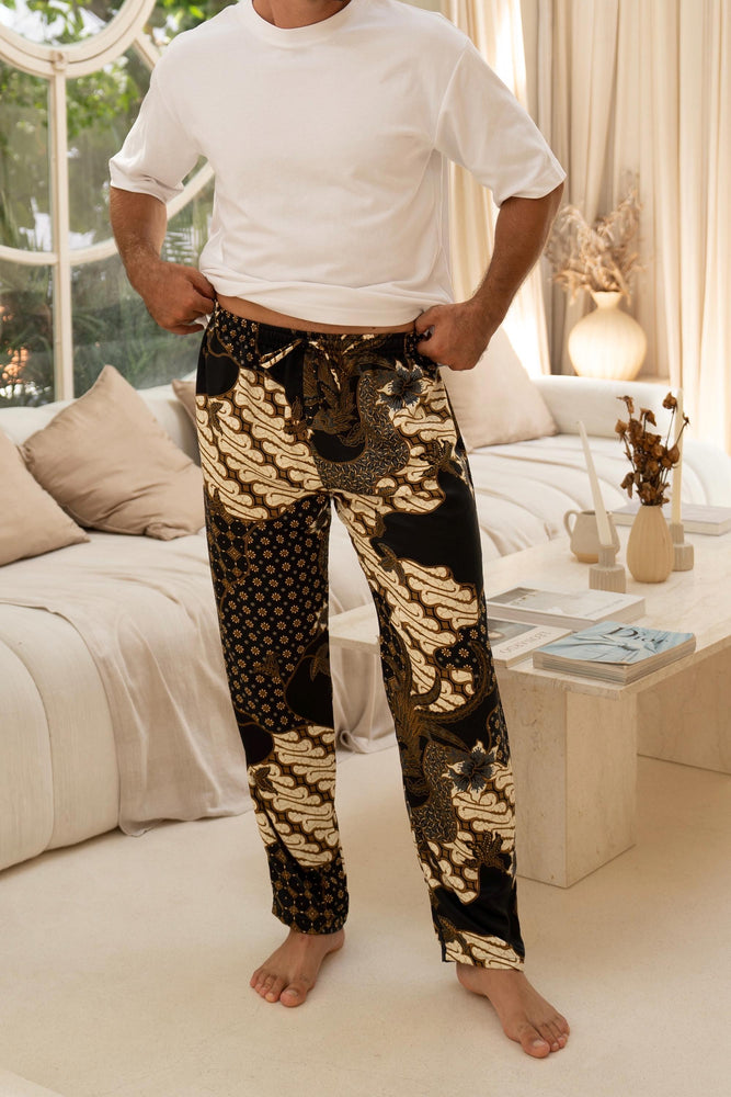 Men’s Satin Batik Trousers in Black