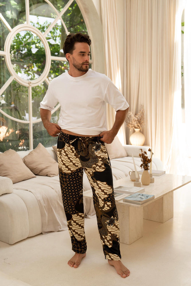 Men’s Satin Batik Trousers in Black