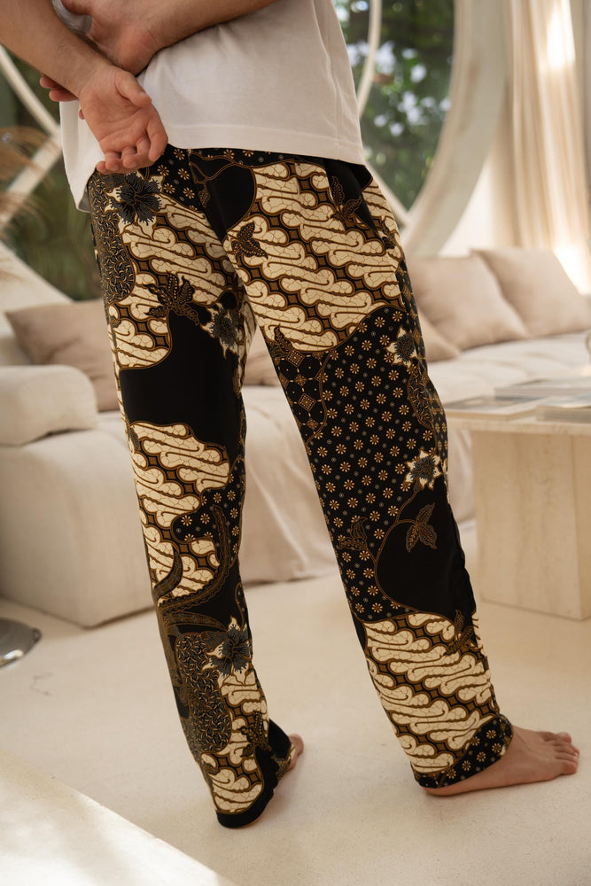 Men’s Satin Batik Trousers in Black