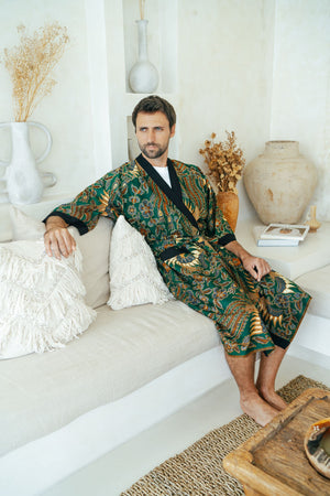 Men's Batik Robe in Green