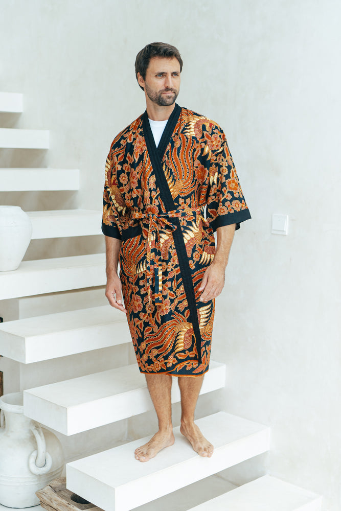 Men's Batik Robe in Red and Black