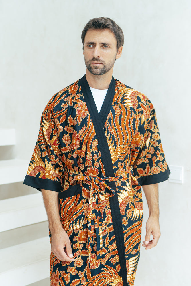 Men's Batik Robe in Red and Black