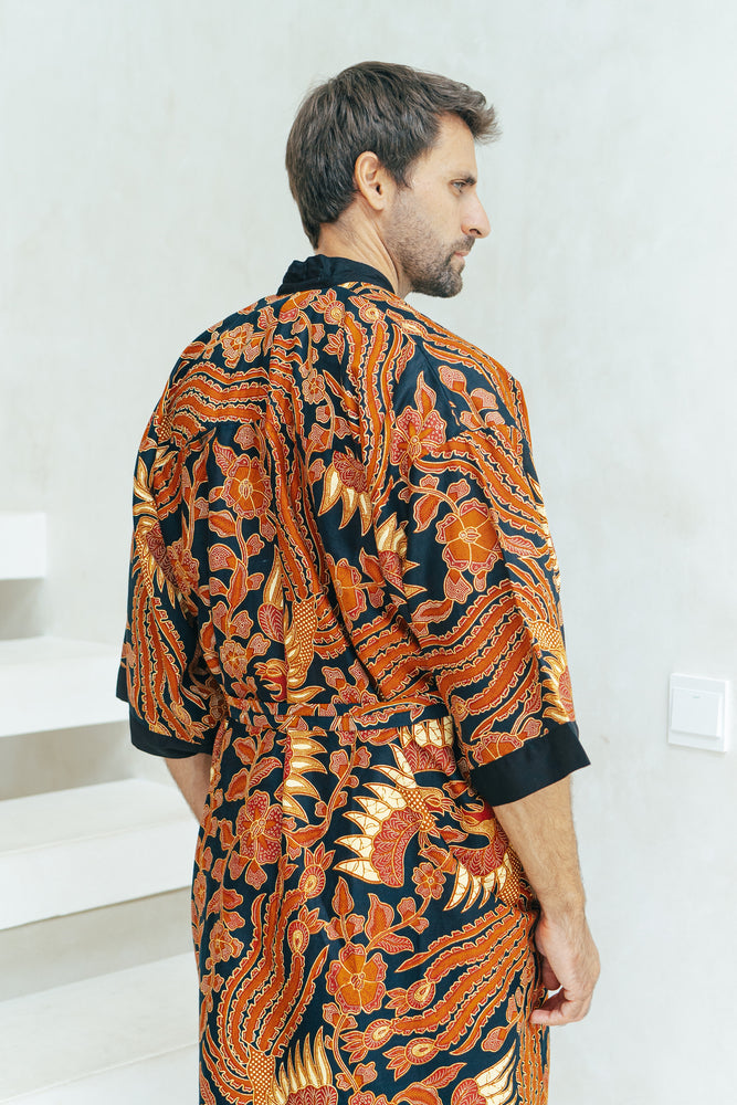 Men's Batik Robe in Red and Black