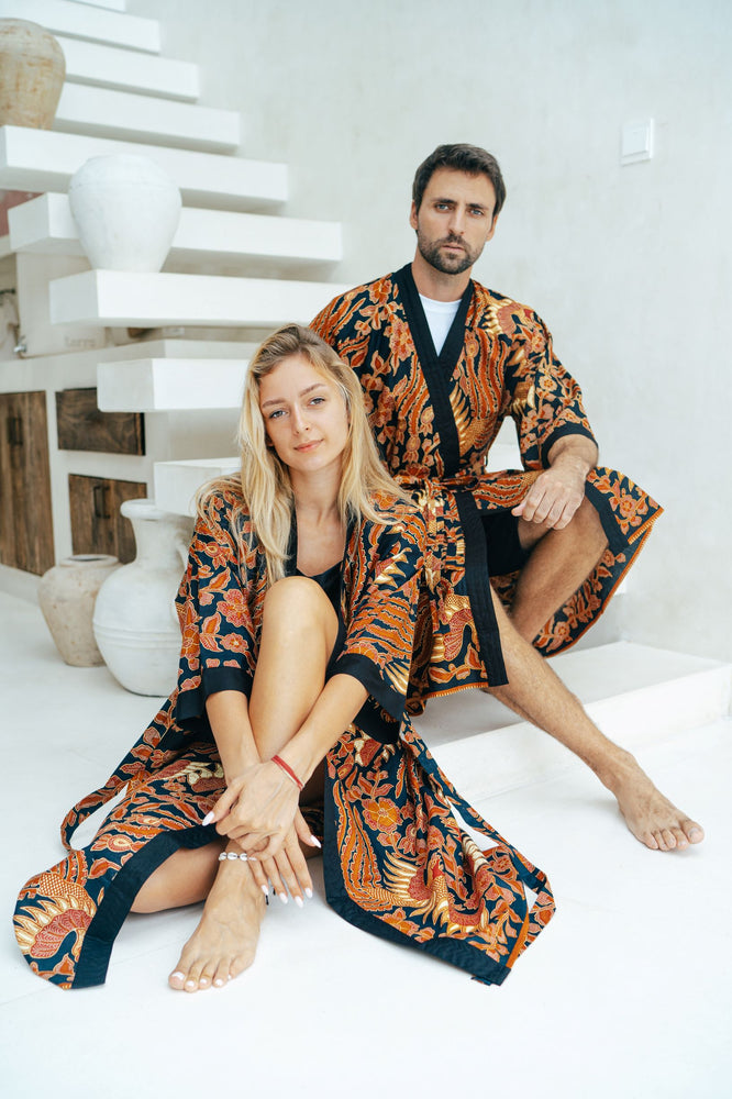 Red and Black Batik Kimono Robe