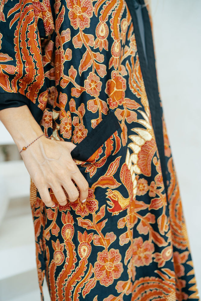 Red and Black Batik Kimono Robe