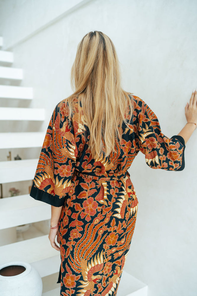 Red and Black Batik Kimono Robe